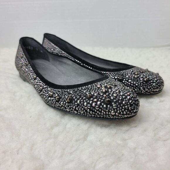 Stuart Weitzman Womens Ballet Flat Size 7 Studded Black Suede Shoes